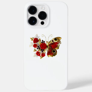 Coque Pour Pour iPhone 14 Pro Max Papillon de fleurs rouges aux roses rouges