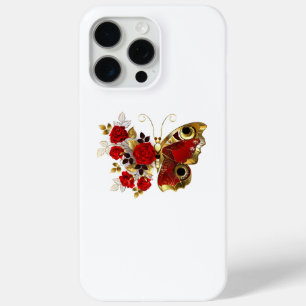 Coque iPhone 15 Pro Max Papillon de fleurs rouges aux roses rouges