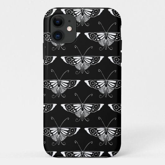 Coques Case-Mate iPhone Papillon Deco stylisé - noir et blanc (Dos)