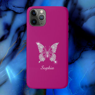 Case-Mate iPhone Case Papillon Diamant Blanc, Nom de Script, Fuchsia Pro