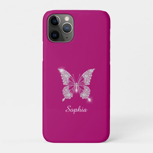 Coques Case-Mate iPhone Papillon Diamant Blanc, Nom du script, Fuchsia pro (Dos)