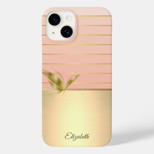 Coques Case-Mate iPhone Papillon doré chic élégant rayé (Verso)
