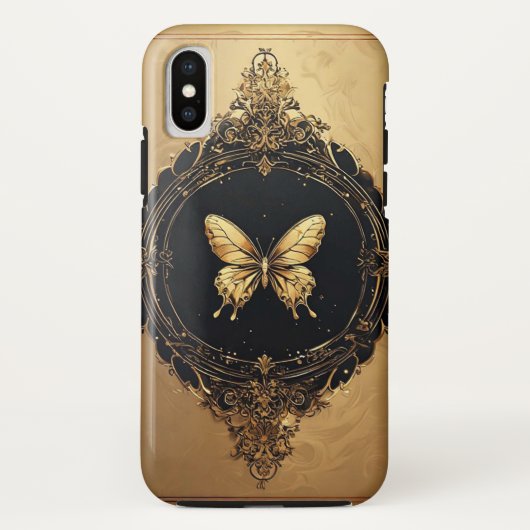 Coques Case-Mate iPhone Papillon doré dans un design encadré orné (Dos)