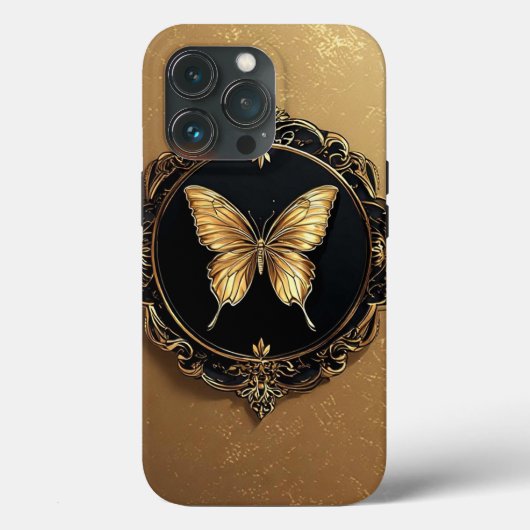 Coques Case-Mate iPhone Papillon doré dans un design encadré orné (Verso)
