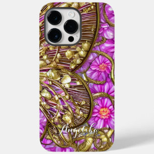 Coque Pour Pour iPhone 14 Pro Max Papillon doré élégant Marguerites roses Nom person