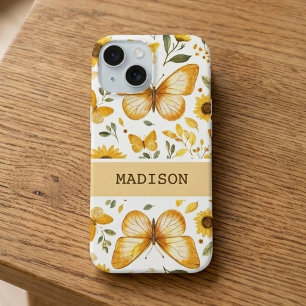 Coques iPhone 16 Papillon doré personnalisé Tournesol aquarelle