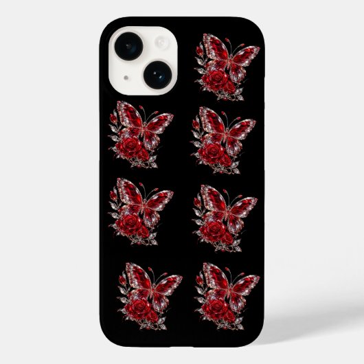 Coques Case-Mate iPhone Papillon et Rose de cristal de rubis (Verso)