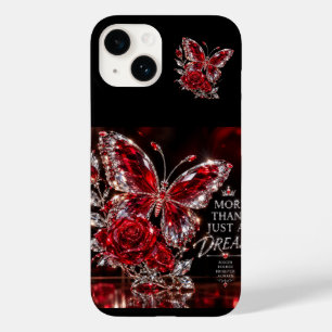 Coque Pour iPhone 14 Papillon et Rose de cristal de rubis