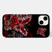 Coques Case-Mate iPhone Papillon et Rose de cristal de rubis (Verso (horizontal))