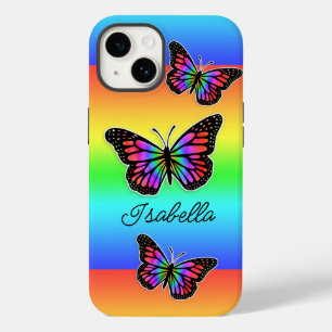 Coque Pour iPhone 14 Papillon et votre nom Personnalisé