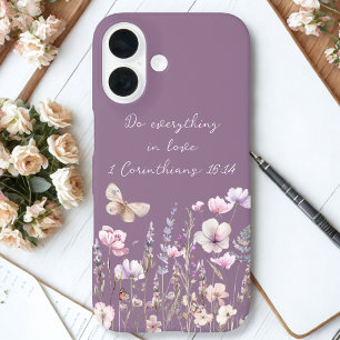 Coques iPhone 16 Papillon Floral Pourpre