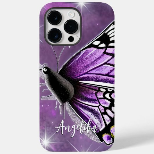 Coques Case-Mate iPhone Papillon Floral Violet et Argent Nom (Verso)