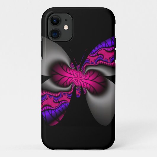 Coques Case-Mate iPhone papillon fractal rose et violet (Dos)