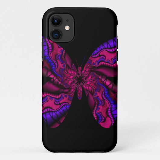 Coques Case-Mate iPhone papillon fractal rose et violet (Dos)