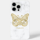 Coques Case-Mate iPhone Papillon géométrique Marbre blanc et or (Verso)