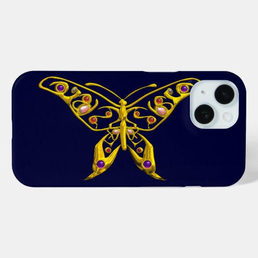 Coques Case-Mate iPhone PAPILLON HYPER BUTTERFLY EN OR AVEC GEMMES,Bleu (Verso (horizontal))