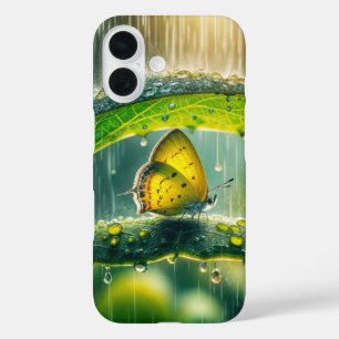 Coques iPhone 16 Papillon Jaune Dans une Averse de Pluie