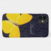 Coques Case-Mate iPhone Papillon jaune élégant Damassé noir Ajouter un nom (Dos (Horizontal))
