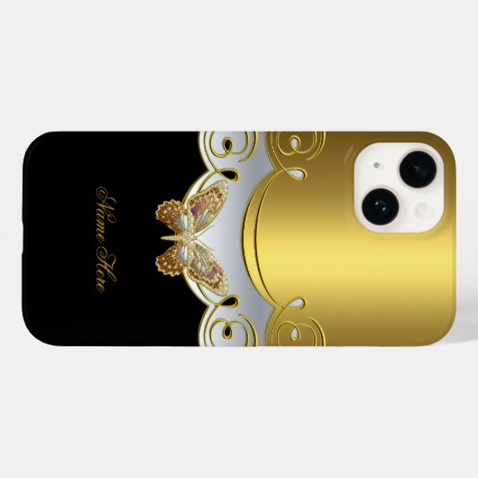 Coques Case-Mate iPhone Papillon jaune or noir (Verso (horizontal))