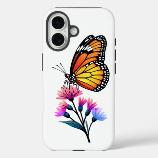 Coques iPhone 16 Papillon Monarque sur Fleur sauvage