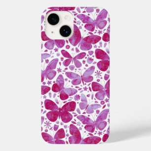 Coque Pour iPhone 14 Papillon Motif Aquarelle rose