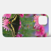 Coques Case-Mate iPhone Papillon noir de machaon sur la fleur rose foncée (Verso (horizontal))