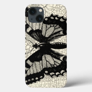 iPhone 13 Case Papillon noir et blanc sur l'arrière - plan criqué