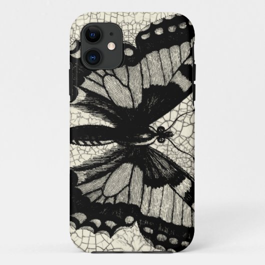 Coques Case-Mate iPhone Papillon noir et blanc sur l'arrière - plan criqué (Dos)