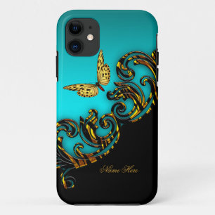 Coque Case-Mate Pour iPhone Papillon noir or sarcelle exotique