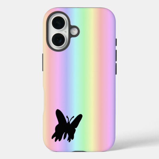 Coques Case-Mate iPhone Papillon noir sur Pastell Rainbow (Verso)