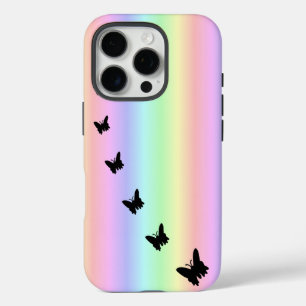 Coques iPhone 16 Pro Papillon noir sur Pastell Rainbow