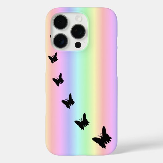 Coques Case-Mate iPhone Papillon noir sur Pastell Rainbow (Verso)