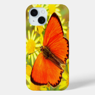 Coque Pour iPhone 15 Papillon orange clair Fleurs jaunes