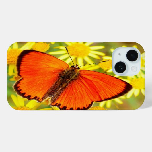 Coques Case-Mate iPhone Papillon orange clair Fleurs jaunes (Verso (horizontal))