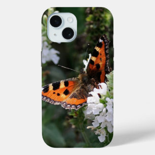 Coque Pour iPhone 15 Papillon orange et fleurs blanches