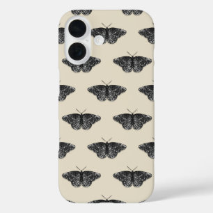 Coques iPhone 16 Papillon pailleté noir sur fond crème