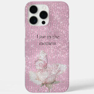 Coques iPhone 16 Pro Max Papillon Pailleté Rose Rose Pâle