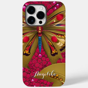 Coque Pour Pour iPhone 14 Pro Max Papillon personnalisé nom rouge vif et or