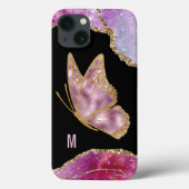 Coques Case-Mate iPhone Papillon rose et or Monogramme (Verso)