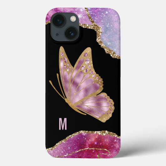 Coques Case-Mate iPhone Papillon rose et or Monogramme (Verso)