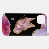 Coques Case-Mate iPhone Papillon rose et or Monogramme (Verso (horizontal))