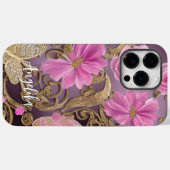 Coques Case-Mate iPhone Papillon Rose et Or Nom Personnalisé (Verso (horizontal))
