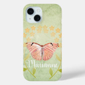 Coques Case-Mate iPhone Papillon rose sur Arrière - plan Floral vert (Verso)