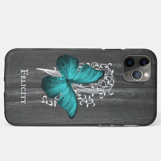Coques Case-Mate iPhone Papillon rustique turquoise personnalisé (Dos (Horizontal))