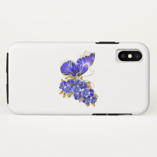 Coques Case-Mate iPhone Papillon saphir à fleurs (Dos (Horizontal))