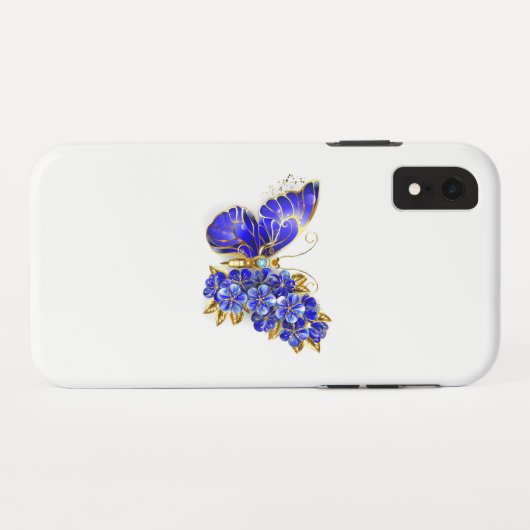 Coques Case-Mate iPhone Papillon saphir à fleurs (Dos (Horizontal))