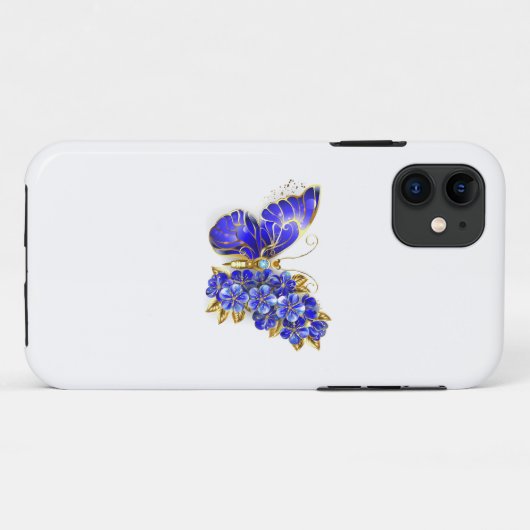 Coques Case-Mate iPhone Papillon saphir à fleurs (Dos (Horizontal))