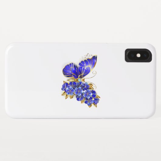 Coques Case-Mate iPhone Papillon saphir à fleurs (Dos (Horizontal))