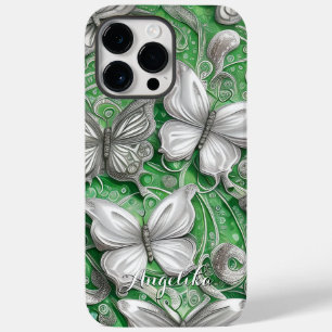 Coque Pour Pour iPhone 14 Pro Max Papillon sarcelle et nom personnalisé avec paillet