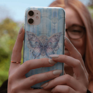 Coque Pour iPhone 14 Papillon Steampunk Bleu Glace